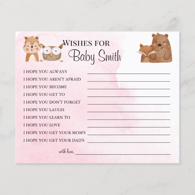 Wishes for the New Baby woodland baby shower card (Front)