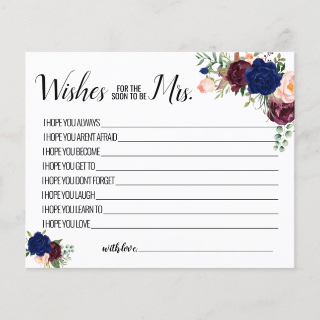Wishes for the Soon to be Mrs navy floral card (Front)