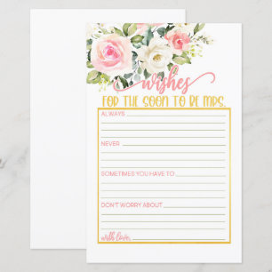 Wishes for the Soon to Be Mrs - Pink Floral & Gold