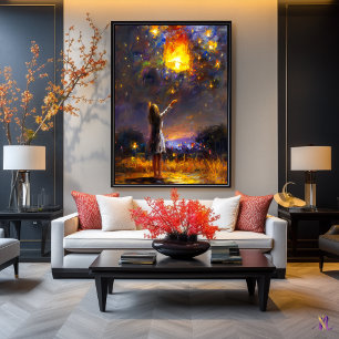 Wishes in the Sky Lantern Dreams in Expressive Poster