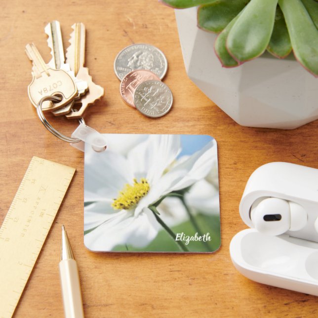 Wishes with White Daisies Personalised Key Ring (Desk)