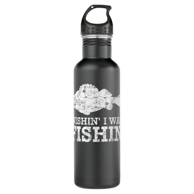 Wishin' I Was Fishin' Shirt, Fishing Fisherman Fat 710 Ml Water Bottle (Front)