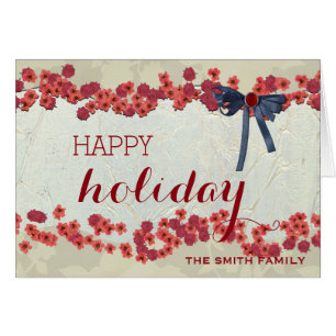 Wishing Happy Holiday Floral Red Christmas