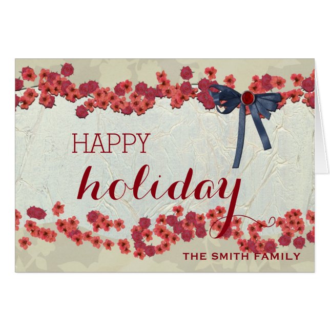 Wishing Happy Holiday Floral Red Christmas (Front Horizontal)