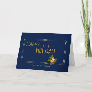 Wishing Happy Holiday Jingle Bell Blue Christmas Card
