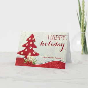 Wishing Happy Holiday Red Christmas Tree Card
