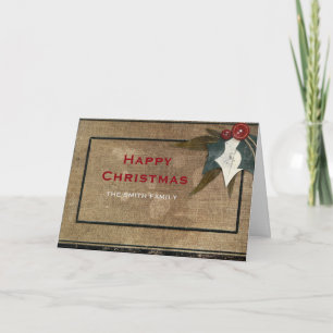 Wishing Happy Holiday Red Retro Rustic Christmas Card