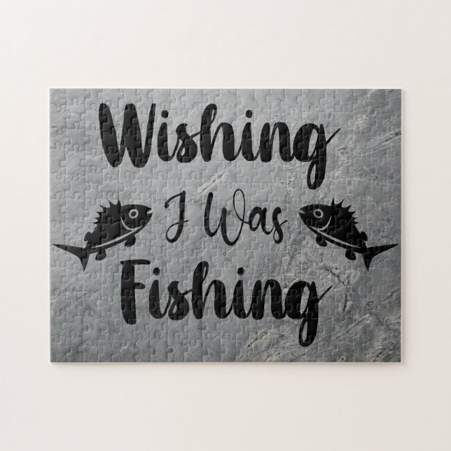 Wishing I was fishing funny quote Jigsaw Puzzle (Horizontal)