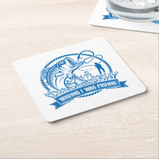 Wishing I Was Fishing Square Paper Coaster