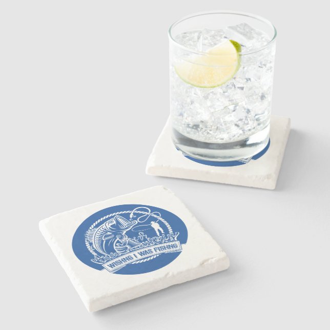 Wishing I Was Fishing Stone Coaster (Side)