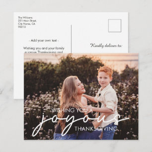 Wishing Joyous Thanksgiving Modern Custom Photo Holiday Postcard
