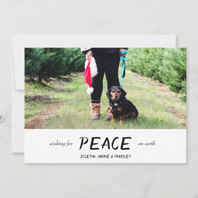 Wishing Peace on Earth Photo Modern Minimalist Holiday Card (Front)