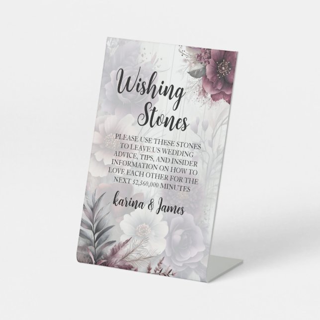 Wishing Stones floral wedding Pedestal Sign (Front)