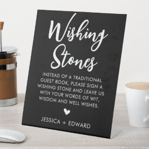 Wishing Stones Guestbook Minimalist Black White Pedestal Sign