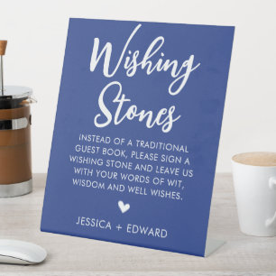 Wishing Stones Guestbook Minimalist Royal Blue Pedestal Sign