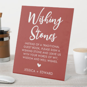 Wishing Stones Guestbook Minimalist Sweet Brown Pedestal Sign