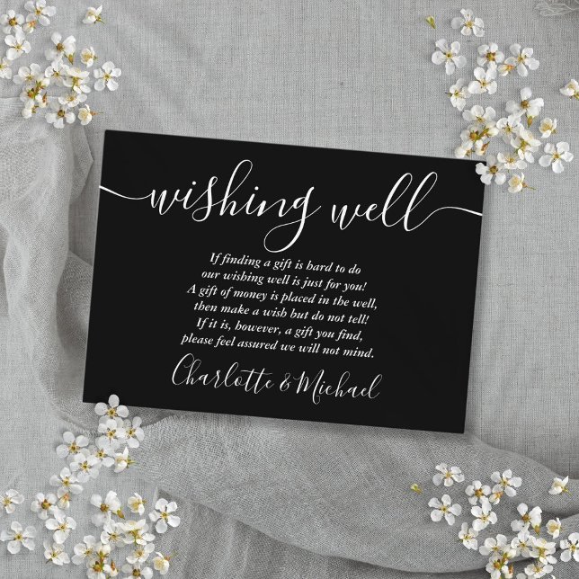 Wishing Well Black And White Script Wedding Enclosure Card (Wishing Well Black And White Script Wedding Enclosure Card)