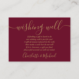 Wishing Well Burgundy And Gold Script Wedding Enclosure Card