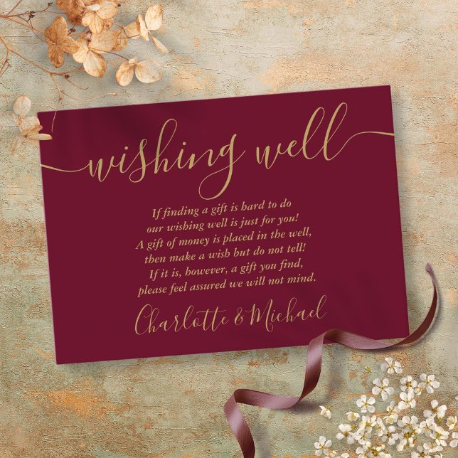 Wishing Well Burgundy and Gold Wedding Enclosure Card (Wishing Well Burgundy and Gold Wedding Enclosure Card)