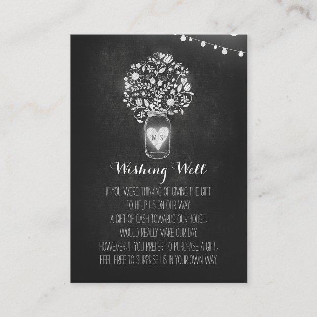 Wishing Well Floral Rustic Mason Jar Chalk Enclosure Card (Front)