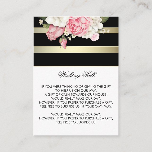 Wishing Well Floral Stripes Gold Black and White Enclosure Card (Front)