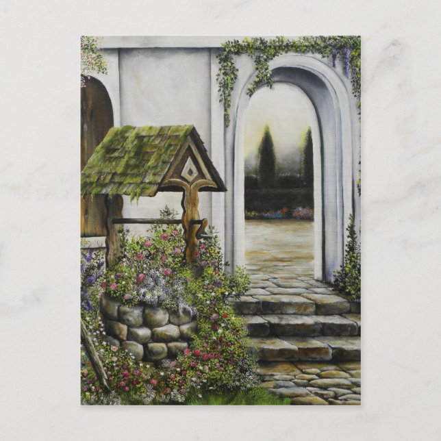 Wishing well garden ~Oil Painitng Postcard (Front)