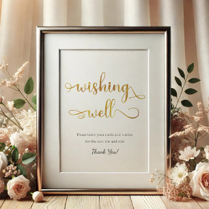 "Wishing Well" Gold White trendy Wedding Sign