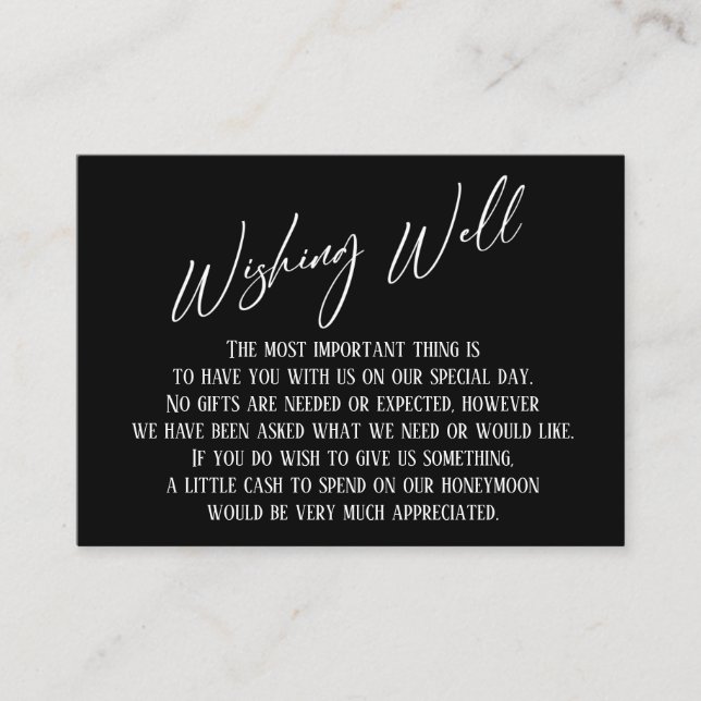 Wishing Well Modern Handwriting Black & White Enclosure Card (Front)