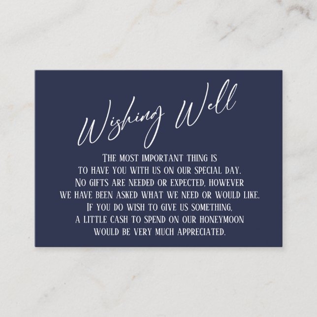 Wishing Well Modern Handwriting Navy Blue Enclosure Card (Front)