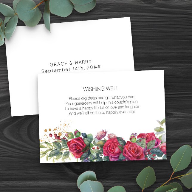 Wishing Well Poem Red Rose Wedding Enclosure Card (Wedding wishing well insert cards from my Red Rose and Eucalyptus Wedding Collection)