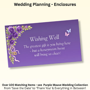 Wishing Well - Purple Mauve Flowers & White Enclosure Card