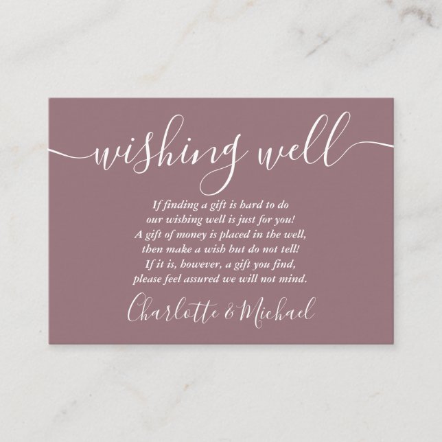 Wishing Well Signature Script Mauve Wedding Enclosure Card (Front)