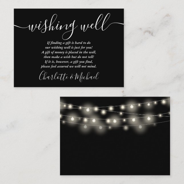 Wishing Well String Lights Black And White Wedding Enclosure Card (Front/Back)