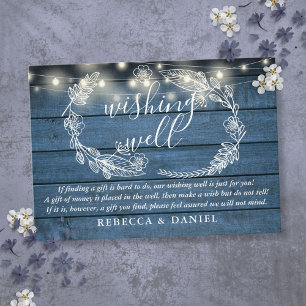 Wishing Well String Lights Blue Wood Wedding Enclosure Card