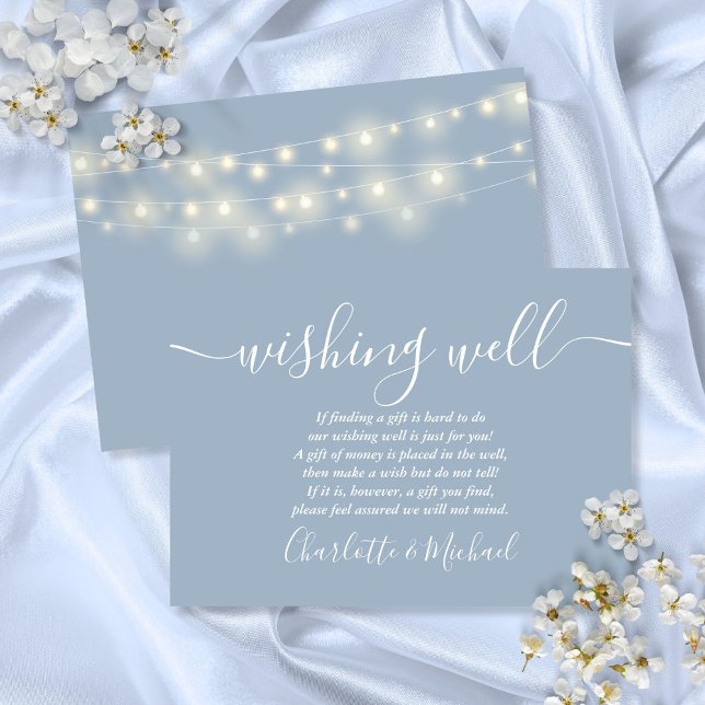 Wishing Well String Lights Dusty Blue Wedding Enclosure Card (Wishing Well String Lights Dusty Blue Wedding Enclosure Card)
