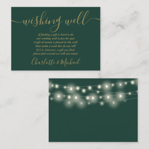 Wishing Well String Lights Green And Gold Wedding Enclosure Card