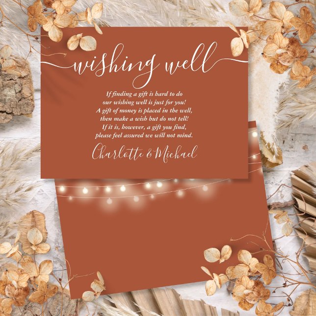 Wishing Well String Lights Terracotta Wedding Enclosure Card (Wishing Well String Lights Terracotta Wedding Enclosure Card)