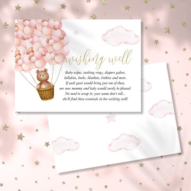 Wishing Well Teddy Bear Pink Girl Baby Shower Enclosure Card (Wishing Well Teddy Bear Pink Girl Baby Shower Enclosure Card)