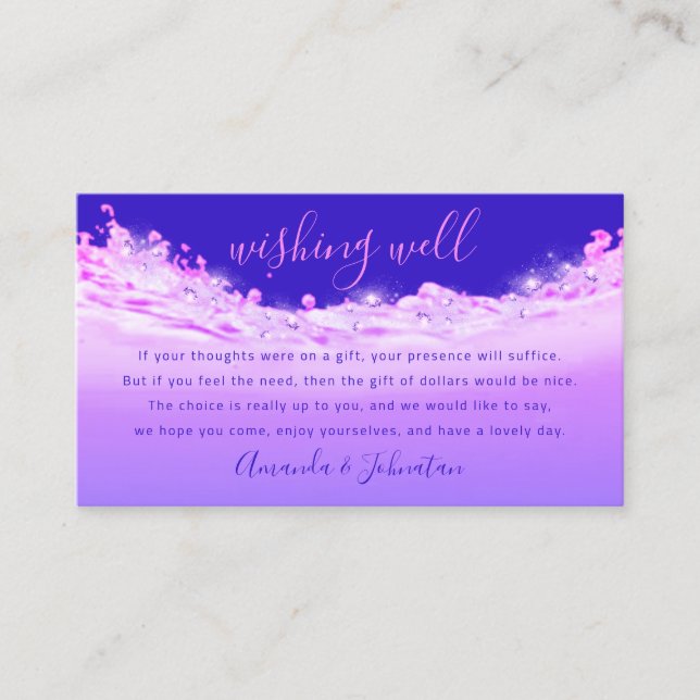 Wishing Well Wedding Dollar Gift Money Pink Blue Business Card (Front)