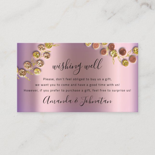 Wishing Well Wedding  Gift Gold Wreath Purple Rose Business Card (Front)