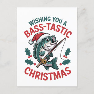 Wishing You a Bass-tastic Christmas Fishing Fisher Announcement Postcard