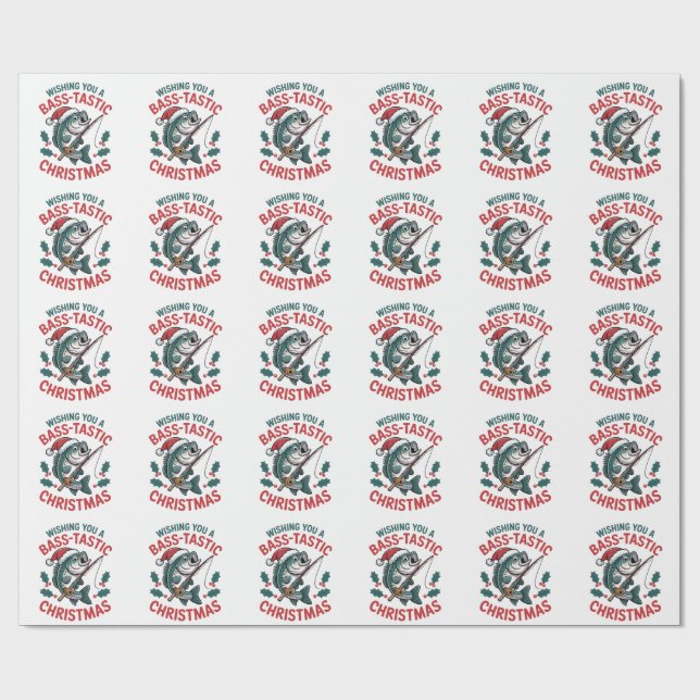 Wishing You a Bass-tastic Christmas Fishing Fisher Wrapping Paper (Flat)