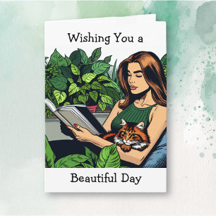 Wishing You a Beautiful Day   Woman Reading a Book Card