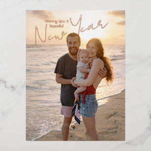 Wishing You A Beautiful New Year Photo Foil Holiday Postcard