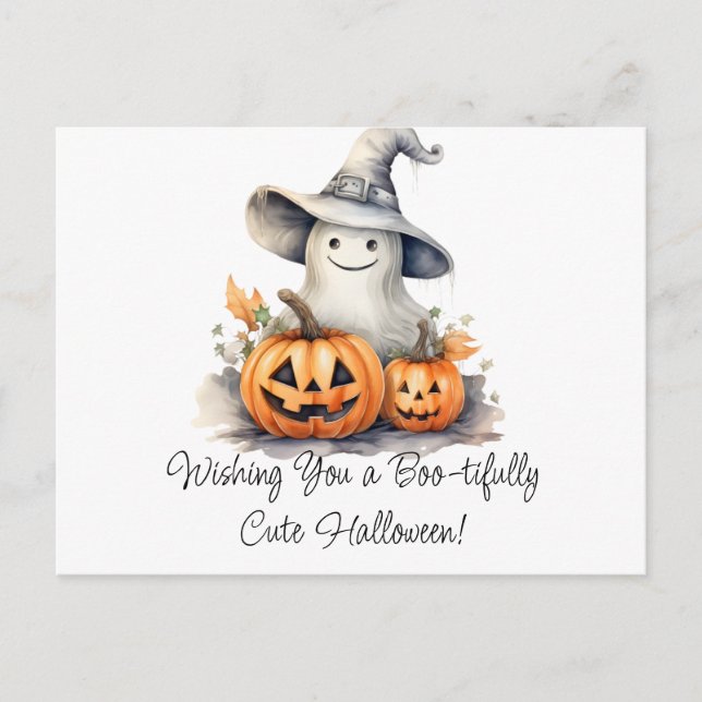Wishing You a Boo-tifully Cute Halloween Holiday Postcard (Front)