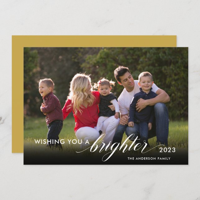 Wishing You a Brighter 2023 Photo Gold New Years Holiday Card (Front/Back)