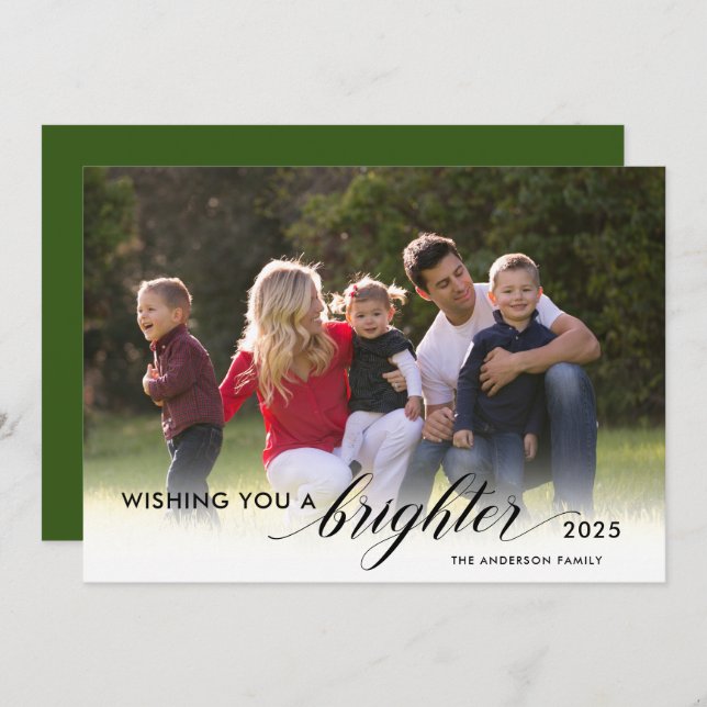 Wishing You a Brighter 2024 Photo Green New Years Holiday Card (Front/Back)