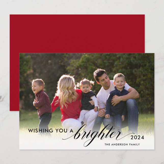 Wishing You a Brighter 2024 Photo Red New Years Holiday Card (Front/Back)