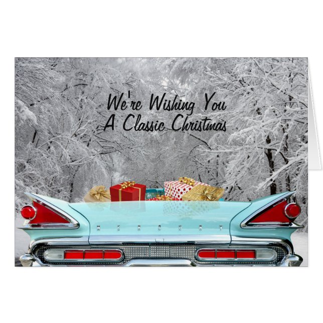 Wishing You A Classic Antique Car Christmas Card (Front Horizontal)