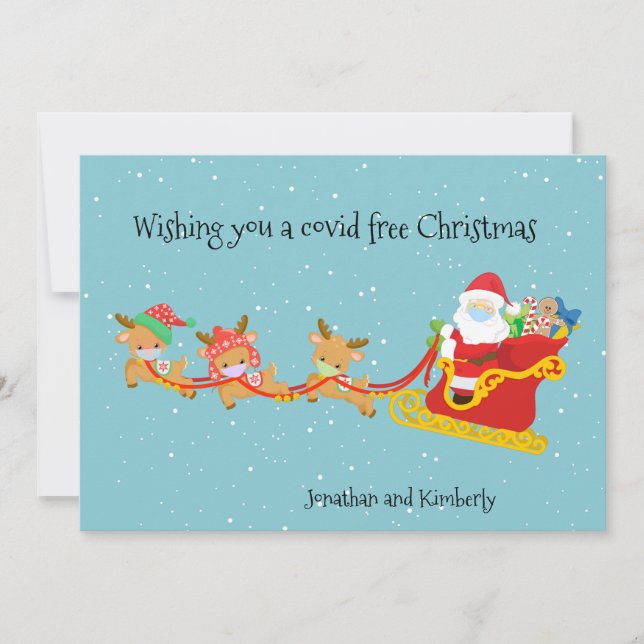 Wishing you a Covid Free Christmas Santa Sled Holiday Card (Front)